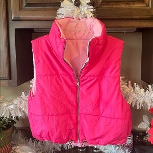 Trendy Puffer Vest New Cozy Jacket Reversible Pastel Hot Pink Large Ski Womens L